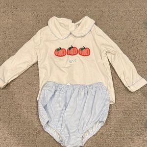 Cecil and Lou monogrammed “Levi” Pumpkin diaper cover set